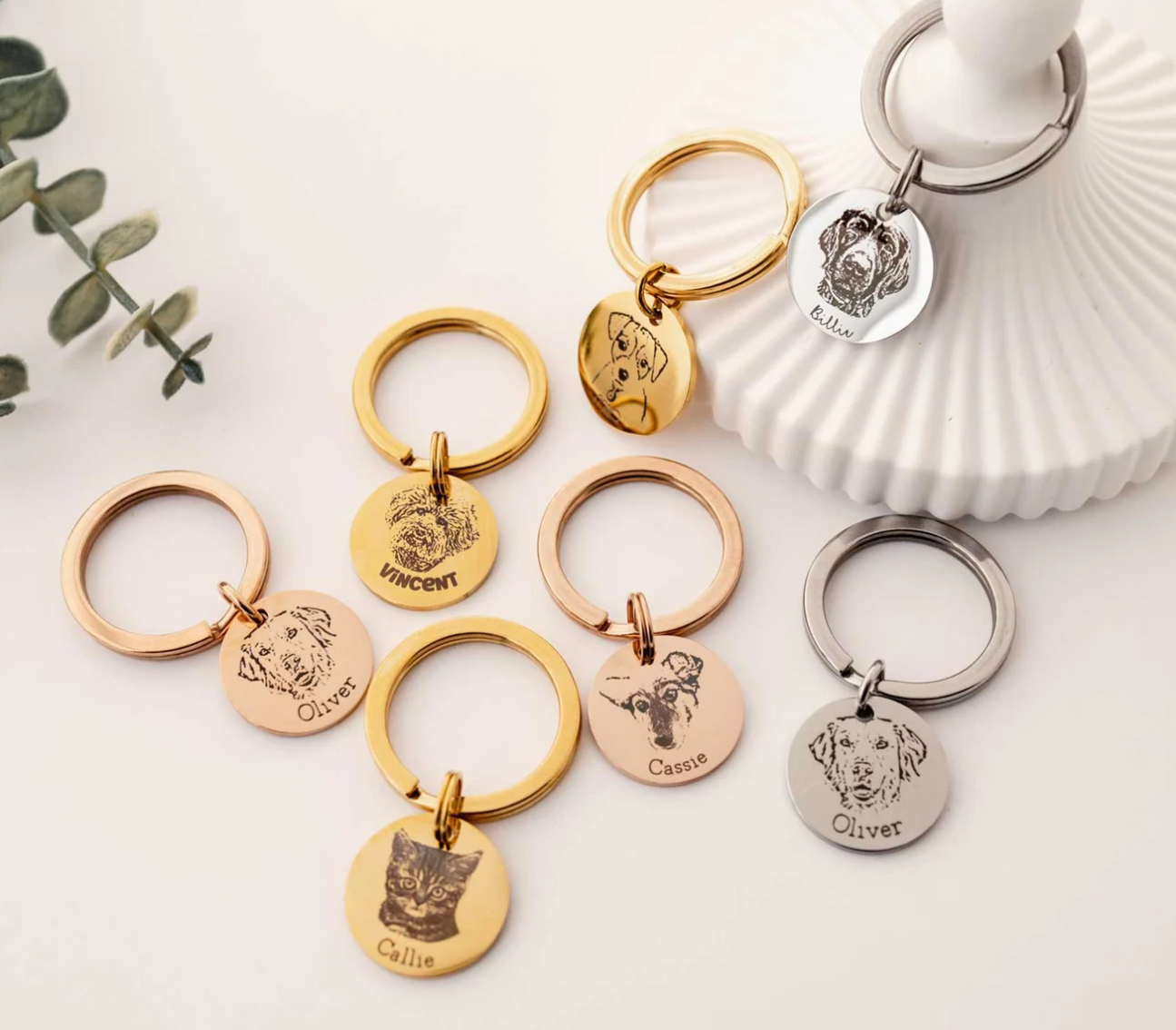 Custom Pet Keychain – Personalized Pet Portrait Keyring