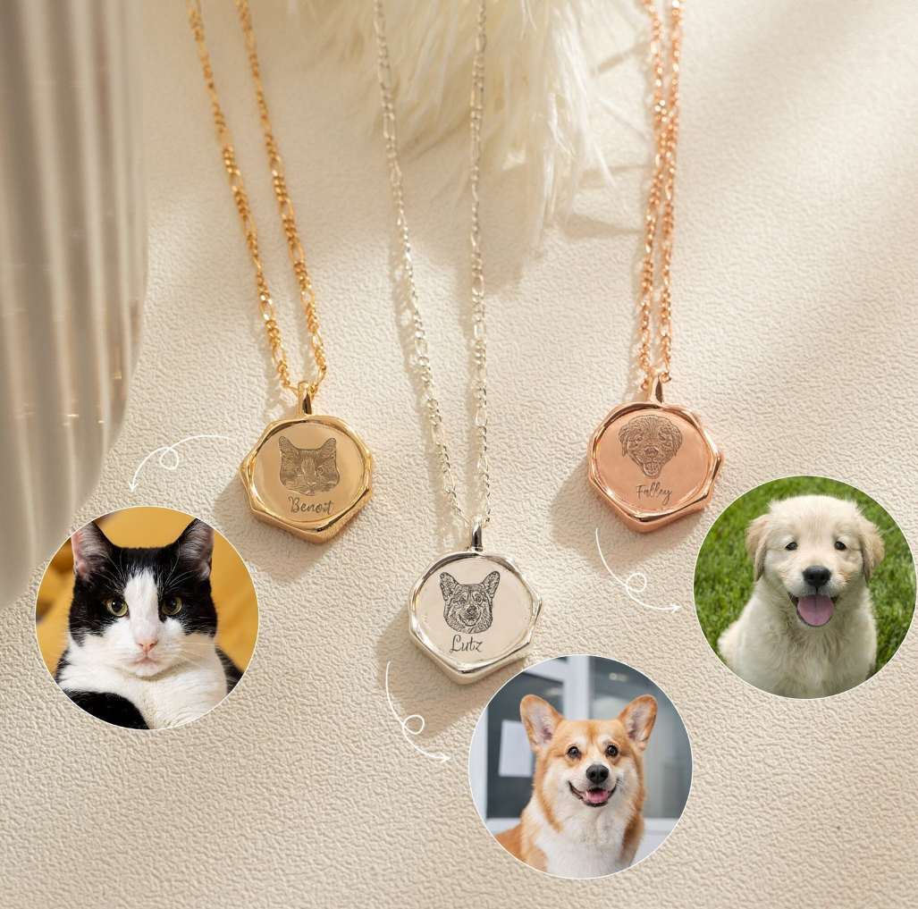 Custom Pet Necklace – Personalized Engraved Pet Portrait Pendant