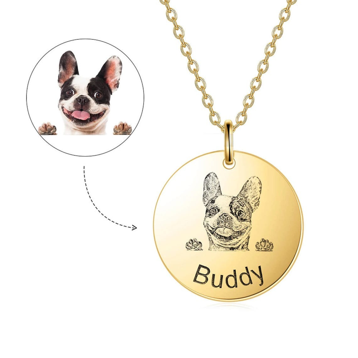 Custom Pet Necklace – Personalized Engraved Pet Portrait Pendant